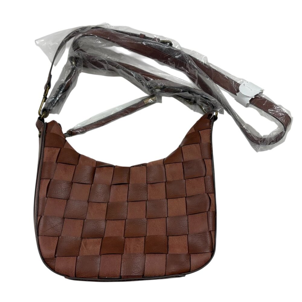 Time and Tru - Alice Crossbody Woven Vegan Brown Leather Hobo Bag - NWOT